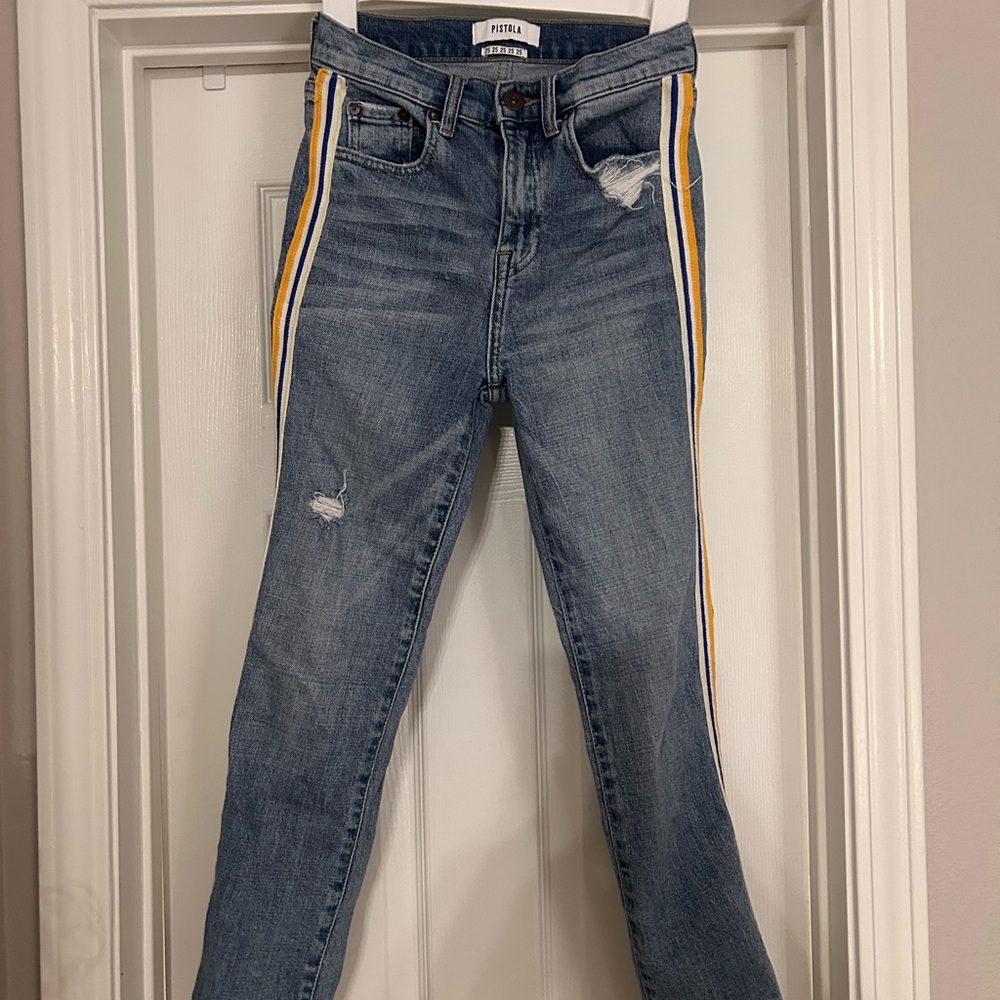 Pistola Blue Skinny Jeans with Yellow Stripes